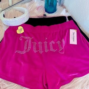 Juicy Couture Rhinestone Bling Athleasure Shorts in Hot Pink & Black